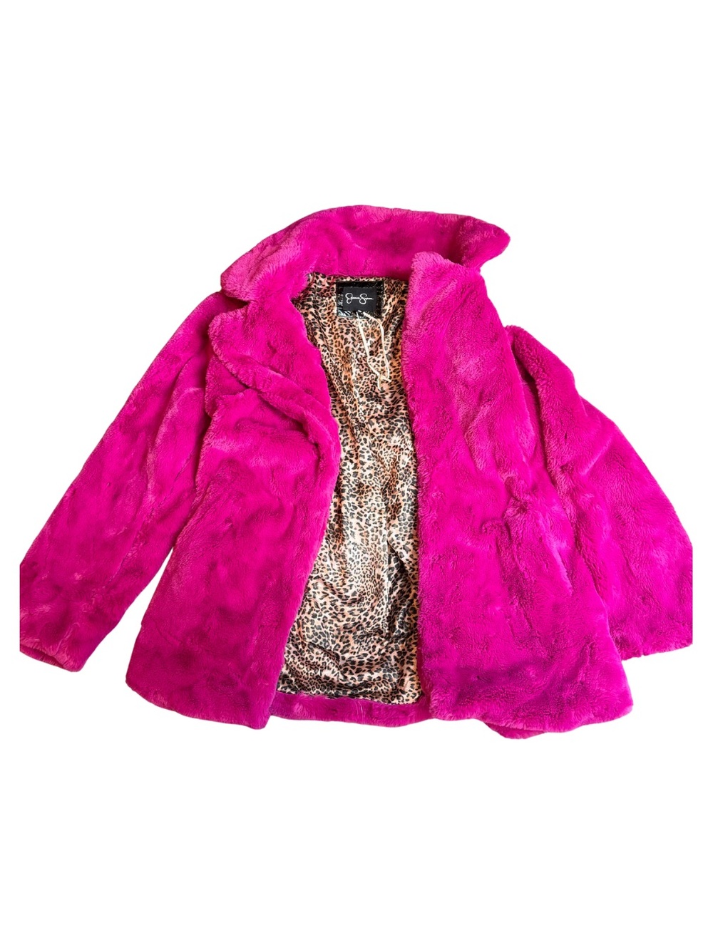 Jessica Simpson Hot Pink Faux Fur Teddy Jacket with Leopard Lining